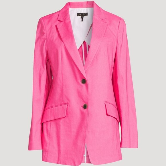 Rag & Bone Charles Linen Blazer Bright Pink Barbiecore Preppy Coastal Pastel